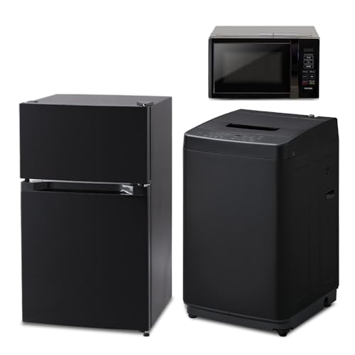 【新生活家電3点セット】アイリスオーヤマ 家電セット 冷蔵庫 87L 洗濯機 5kg 電子レンジ 17L ブラック 一人暮らし